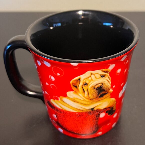KEITH KIMBERLIN Shar-Pei in Red Glitter Hat Ceramic Mug ~ Dog Lover - Picture 3 of 8